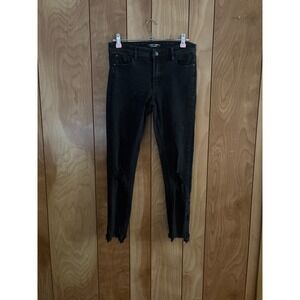 Almost Famous Womens Black Distressed Crop Skinny Jeans Size 5 Ankle Zip